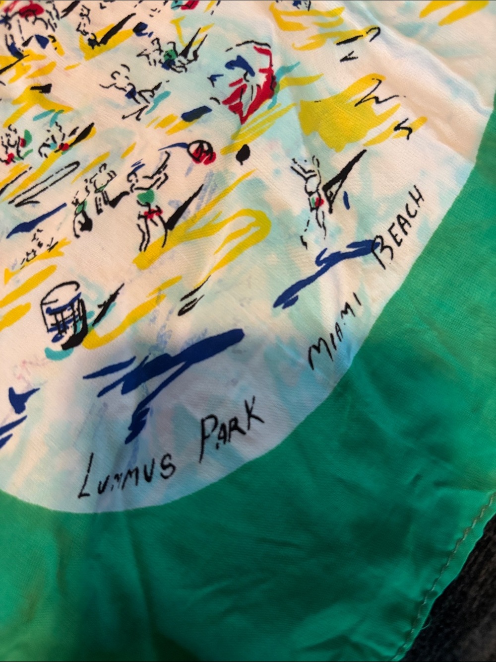 Vintage Delta Air Lines Florida Print Green Border Silk Scarf - Picture 13 of 17